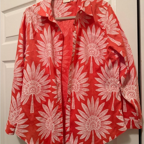 SPARTINA 449 CALLIE LINEN SHIRT IN PALMETTO RED - Picture 4 of 6